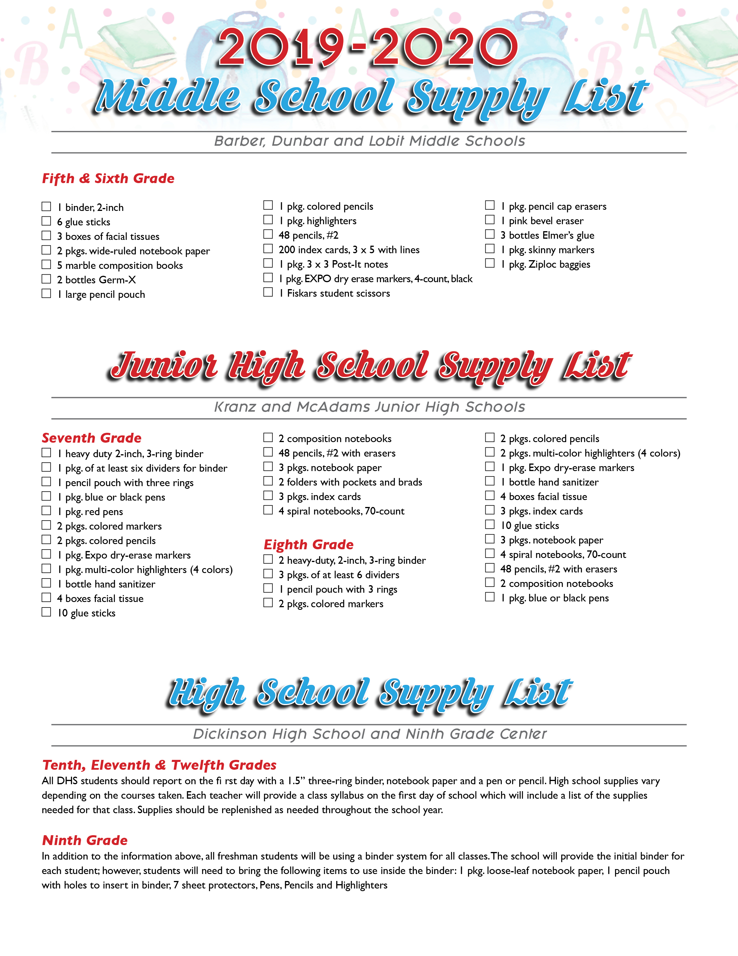 what is the school supply list for 9th grade what is the school supply list for 9th grade